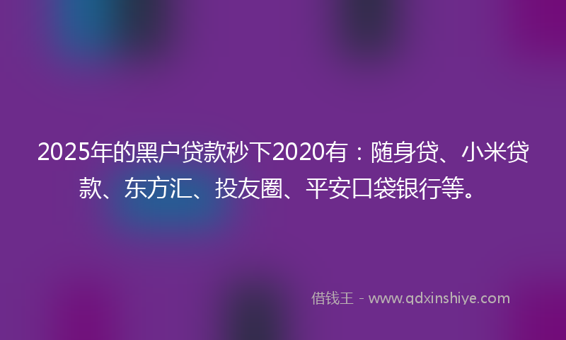 2025年的黑户贷款秒下2020有：随身贷、小米贷款、东方汇、投友圈、平安口袋银行等。