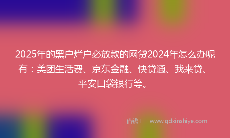 2025年的黑户烂户必放款的网贷2024年怎么办呢有：美团生活费、京东金融、快贷通、我来贷、平安口袋银行等。