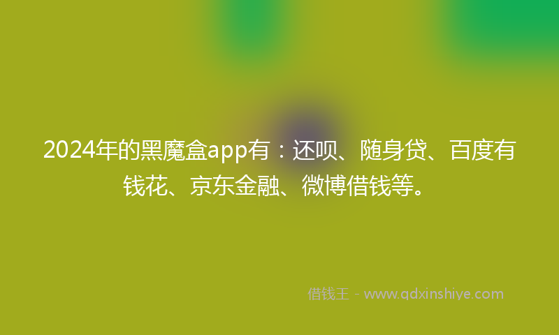 2024年的黑魔盒app有：还呗、随身贷、百度有钱花、京东金融、微博借钱等。