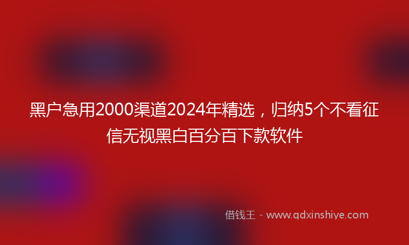 黑户急用2000渠道2024年精选，归纳5个不看征信无视黑白百分百下款软件
