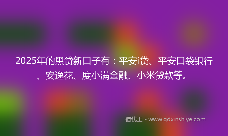 2025年的黑贷新口子有：平安i贷、平安口袋银行、安逸花、度小满金融、小米贷款等。