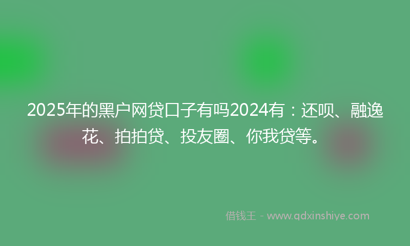 2025年的黑户网贷口子有吗2024有：还呗、融逸花、拍拍贷、投友圈、你我贷等。