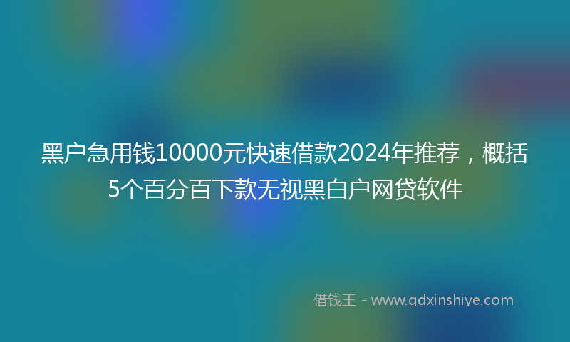 黑户急用钱10000元快速借款2024年推荐，概括5个百分百下款无视黑白户网贷软件