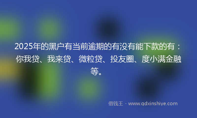 2025年的黑户有当前逾期的有没有能下款的有：你我贷、我来贷、微粒贷、投友圈、度小满金融等。