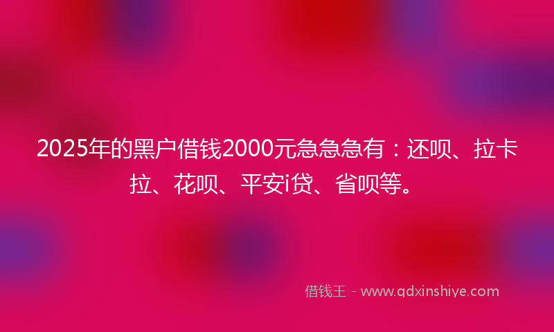 2025年的黑户借钱2000元急急急有：还呗、拉卡拉、花呗、平安i贷、省呗等。