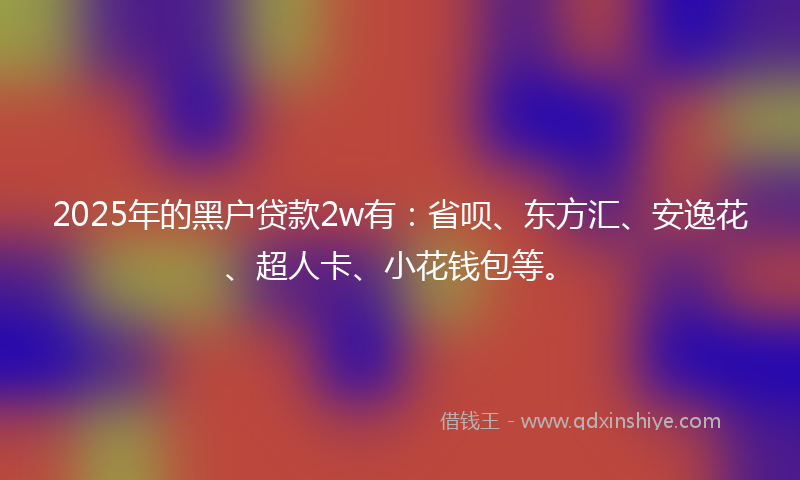2025年的黑户贷款2w有：省呗、东方汇、安逸花、超人卡、小花钱包等。