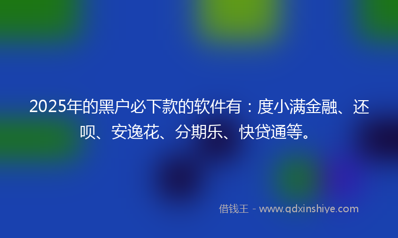 2025年的黑户必下款的软件有：度小满金融、还呗、安逸花、分期乐、快贷通等。