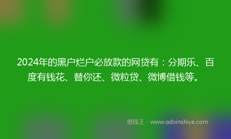 2024年的黑户烂户必放款的网贷有：分期乐、百度有钱花、替你还、微粒贷、微博借钱等。