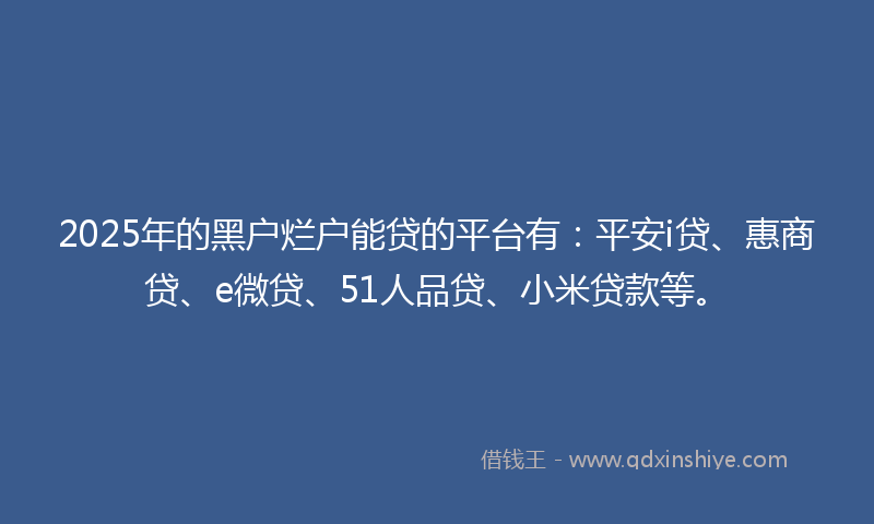 2025年的黑户烂户能贷的平台有：平安i贷、惠商贷、e微贷、51人品贷、小米贷款等。