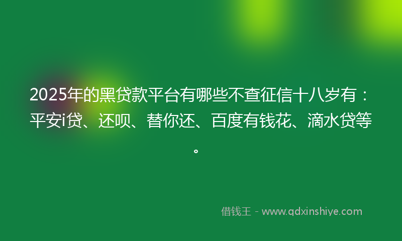 2025年的黑贷款平台有哪些不查征信十八岁有：平安i贷、还呗、替你还、百度有钱花、滴水贷等。