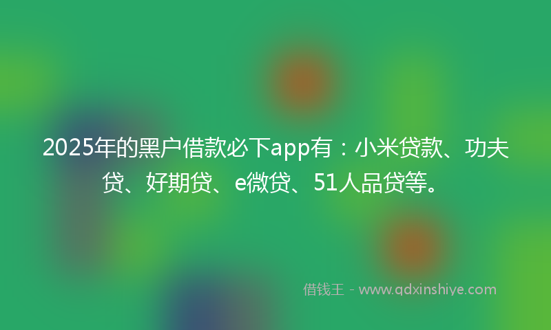 2025年的黑户借款必下app有：小米贷款、功夫贷、好期贷、e微贷、51人品贷等。