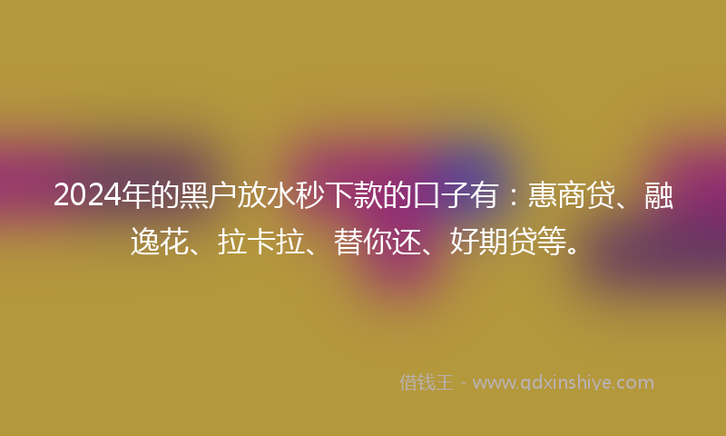 2024年的黑户放水秒下款的口子有：惠商贷、融逸花、拉卡拉、替你还、好期贷等。