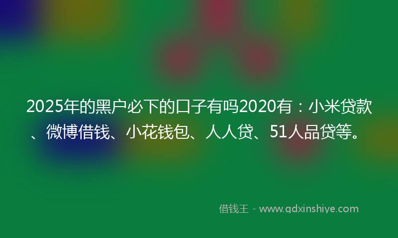 2025年的黑户必下的口子有吗2020有：小米贷款、微博借钱、小花钱包、人人贷、51人品贷等。
