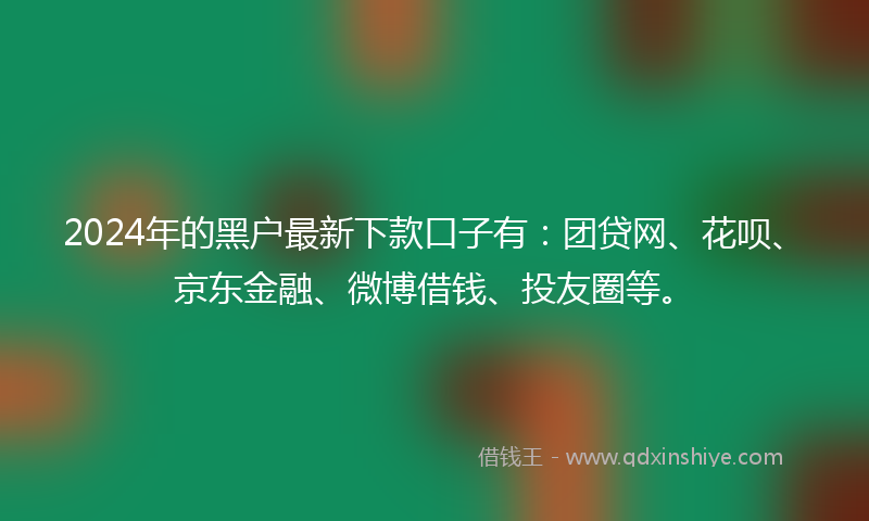 2024年的黑户最新下款口子有：团贷网、花呗、京东金融、微博借钱、投友圈等。