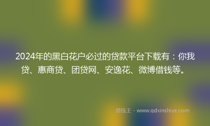 2024年的黑白花户必过的贷款平台下载有：你我贷、惠商贷、团贷网、安逸花、微博借钱等。