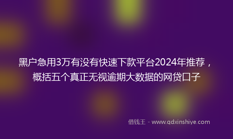 黑户急用3万有没有快速下款平台2024年推荐，概括五个真正无视逾期大数据的网贷口子