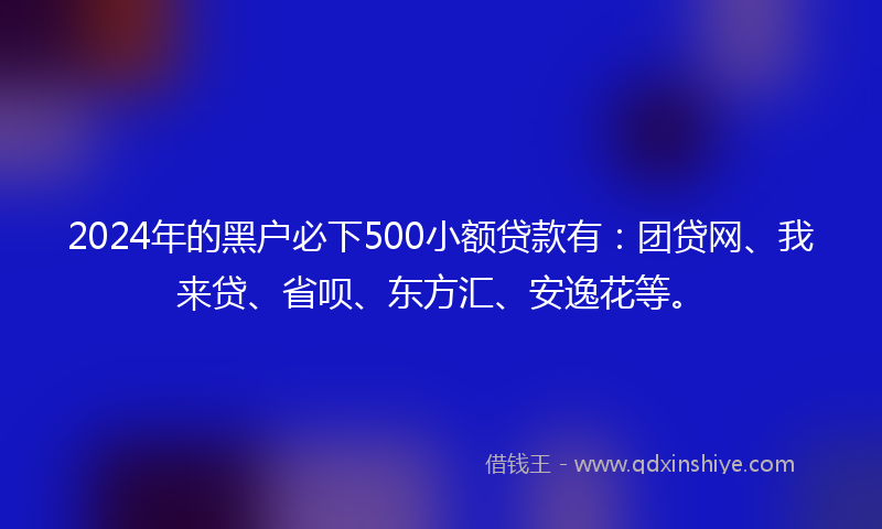 2024年的黑户必下500小额贷款有：团贷网、我来贷、省呗、东方汇、安逸花等。