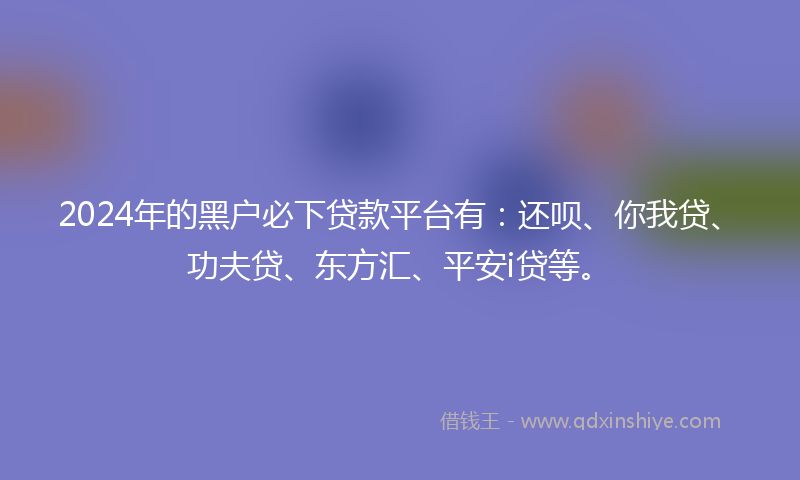 2024年的黑户必下贷款平台有：还呗、你我贷、功夫贷、东方汇、平安i贷等。