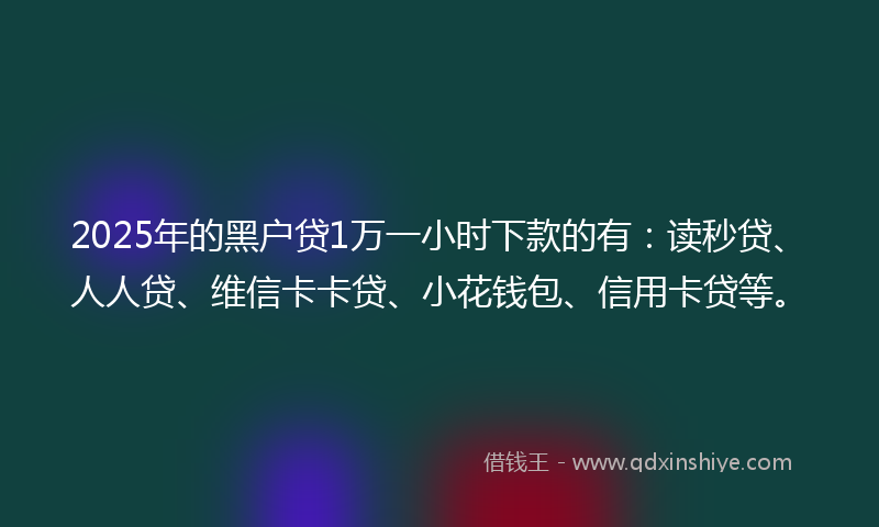 2025年的黑户贷1万一小时下款的有：读秒贷、人人贷、维信卡卡贷、小花钱包、信用卡贷等。