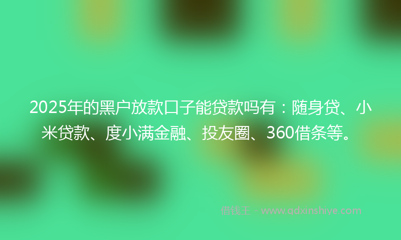 2025年的黑户放款口子能贷款吗有：随身贷、小米贷款、度小满金融、投友圈、360借条等。