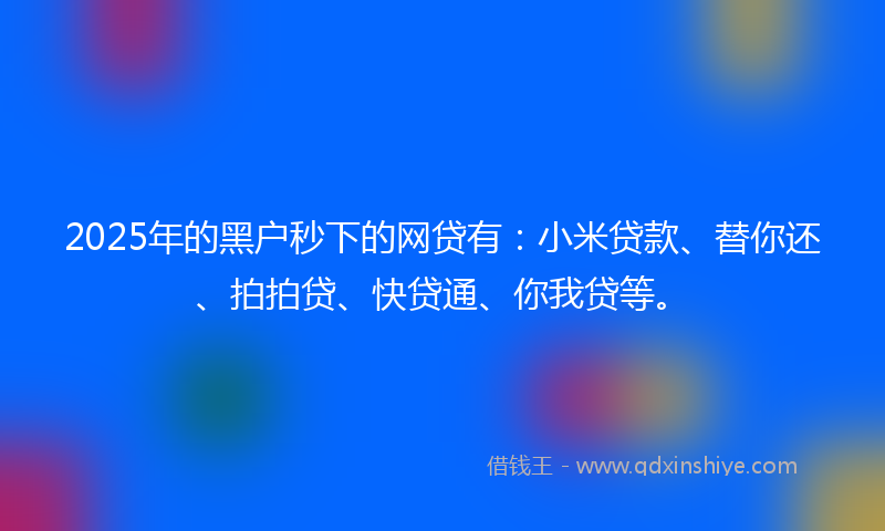 2025年的黑户秒下的网贷有：小米贷款、替你还、拍拍贷、快贷通、你我贷等。