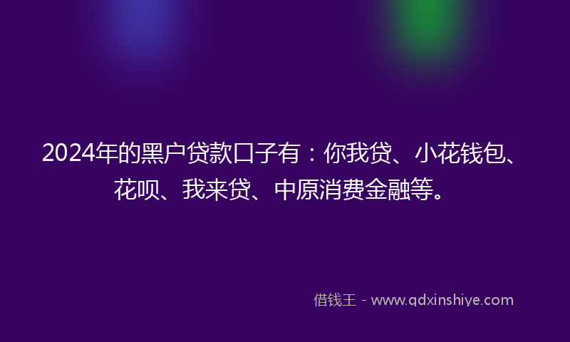 2024年的黑户贷款口子有：你我贷、小花钱包、花呗、我来贷、中原消费金融等。