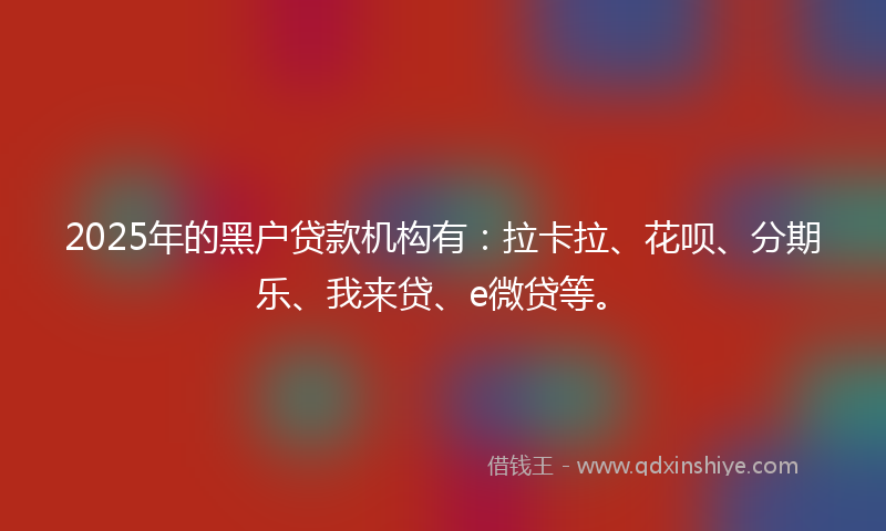 2025年的黑户贷款机构有：拉卡拉、花呗、分期乐、我来贷、e微贷等。
