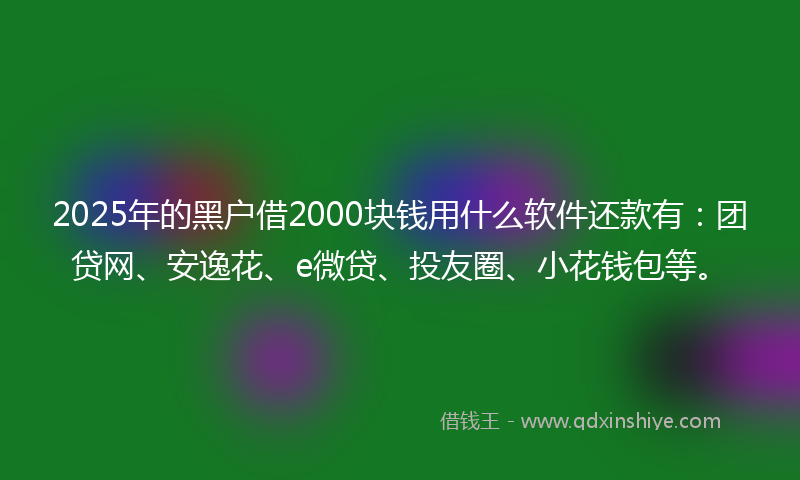 2025年的黑户借2000块钱用什么软件还款有：团贷网、安逸花、e微贷、投友圈、小花钱包等。