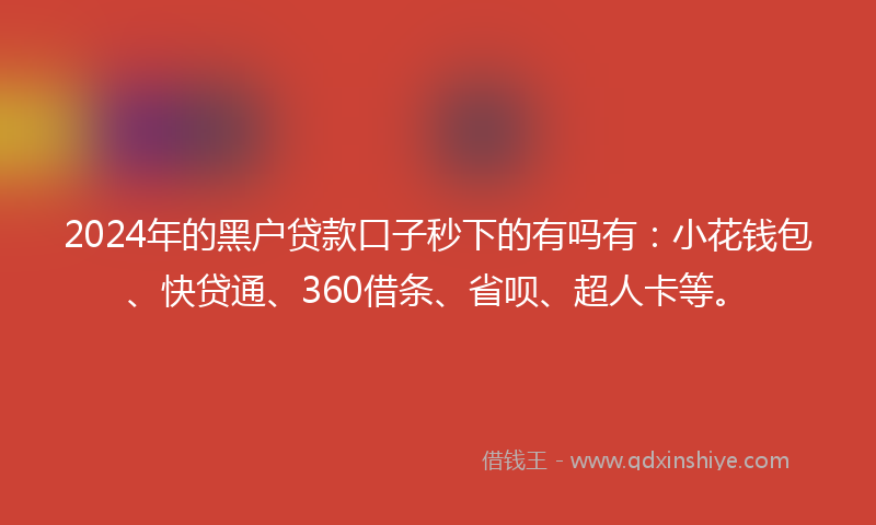 2024年的黑户贷款口子秒下的有吗有：小花钱包、快贷通、360借条、省呗、超人卡等。