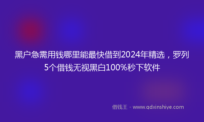 黑户急需用钱哪里能最快借到2024年精选，罗列5个借钱无视黑白100%秒下软件