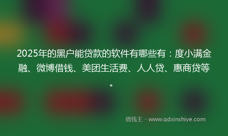 2025年的黑户能贷款的软件有哪些有：度小满金融、微博借钱、美团生活费、人人贷、惠商贷等。