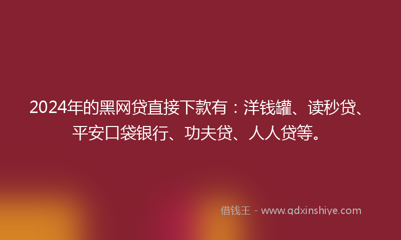 2024年的黑网贷直接下款有：洋钱罐、读秒贷、平安口袋银行、功夫贷、人人贷等。