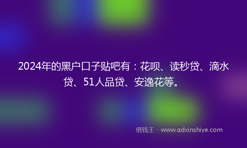 2024年的黑户口子贴吧有：花呗、读秒贷、滴水贷、51人品贷、安逸花等。