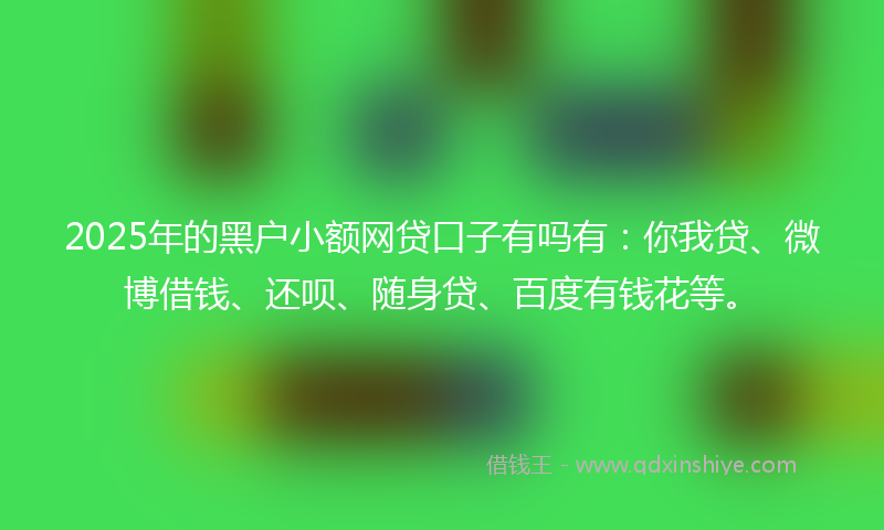 2025年的黑户小额网贷口子有吗有：你我贷、微博借钱、还呗、随身贷、百度有钱花等。
