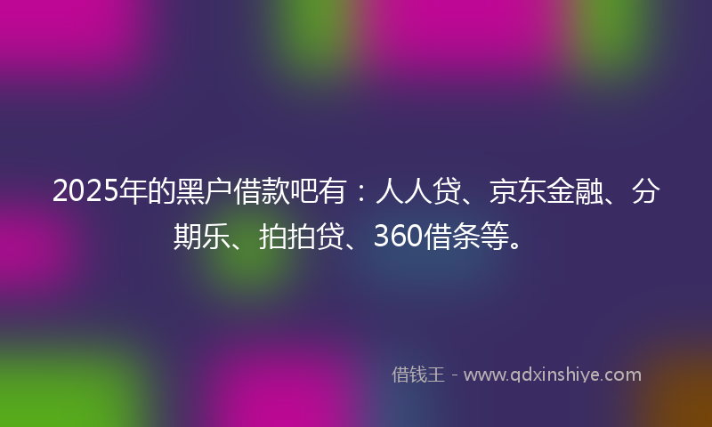 2025年的黑户借款吧有：人人贷、京东金融、分期乐、拍拍贷、360借条等。