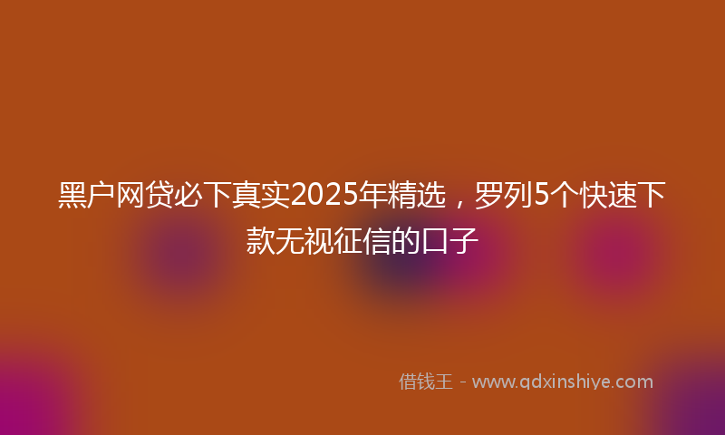 黑户网贷必下真实2025年精选，罗列5个快速下款无视征信的口子