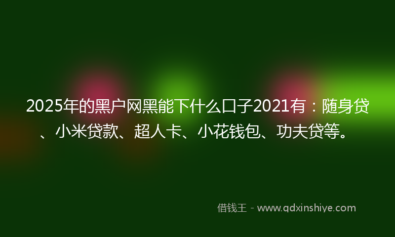 2025年的黑户网黑能下什么口子2021有：随身贷、小米贷款、超人卡、小花钱包、功夫贷等。