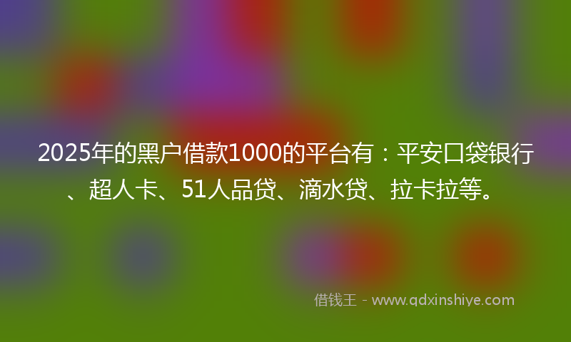 2025年的黑户借款1000的平台有：平安口袋银行、超人卡、51人品贷、滴水贷、拉卡拉等。