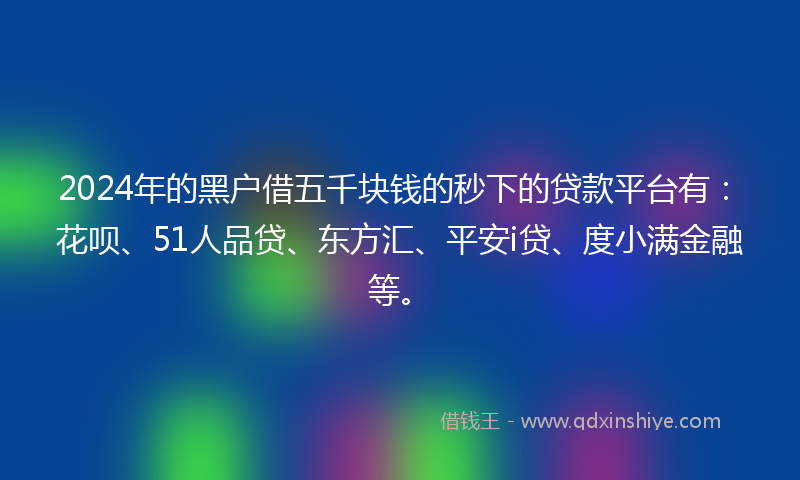 2024年的黑户借五千块钱的秒下的贷款平台有：花呗、51人品贷、东方汇、平安i贷、度小满金融等。