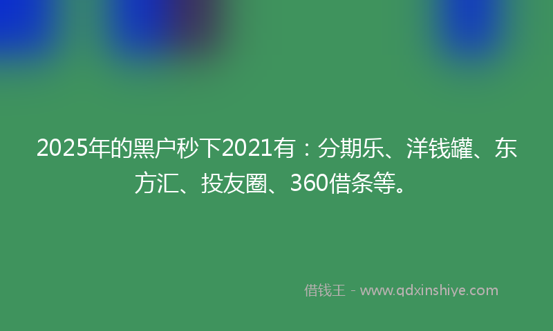 2025年的黑户秒下2021有：分期乐、洋钱罐、东方汇、投友圈、360借条等。