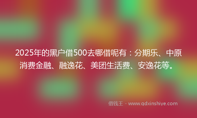 2025年的黑户借500去哪借呢有：分期乐、中原消费金融、融逸花、美团生活费、安逸花等。