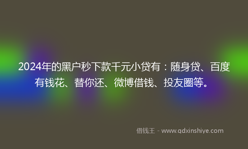 2024年的黑户秒下款千元小贷有：随身贷、百度有钱花、替你还、微博借钱、投友圈等。