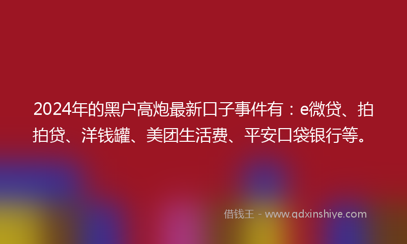 2024年的黑户高炮最新口子事件有：e微贷、拍拍贷、洋钱罐、美团生活费、平安口袋银行等。