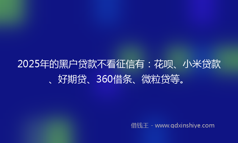 2025年的黑户贷款不看征信有：花呗、小米贷款、好期贷、360借条、微粒贷等。