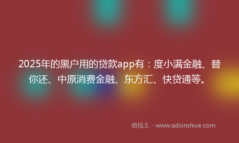 2025年的黑户用的贷款app有：度小满金融、替你还、中原消费金融、东方汇、快贷通等。