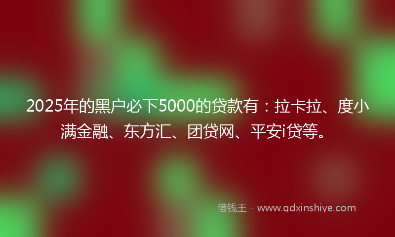 2025年的黑户必下5000的贷款有：拉卡拉、度小满金融、东方汇、团贷网、平安i贷等。