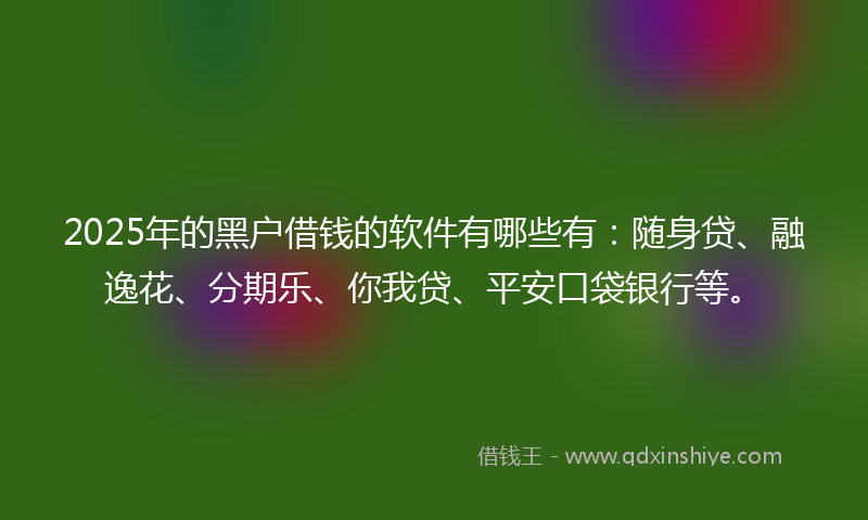 2025年的黑户借钱的软件有哪些有：随身贷、融逸花、分期乐、你我贷、平安口袋银行等。