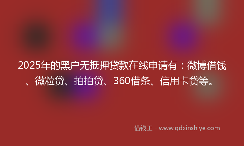 2025年的黑户无抵押贷款在线申请有：微博借钱、微粒贷、拍拍贷、360借条、信用卡贷等。