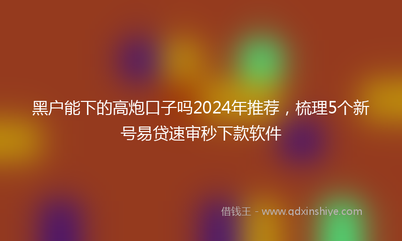 黑户能下的高炮口子吗2024年推荐，梳理5个新号易贷速审秒下款软件