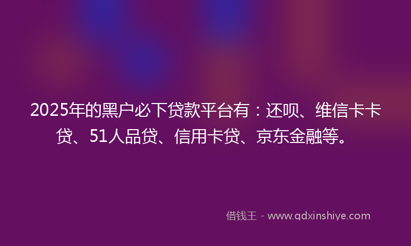 2025年的黑户必下贷款平台有：还呗、维信卡卡贷、51人品贷、信用卡贷、京东金融等。